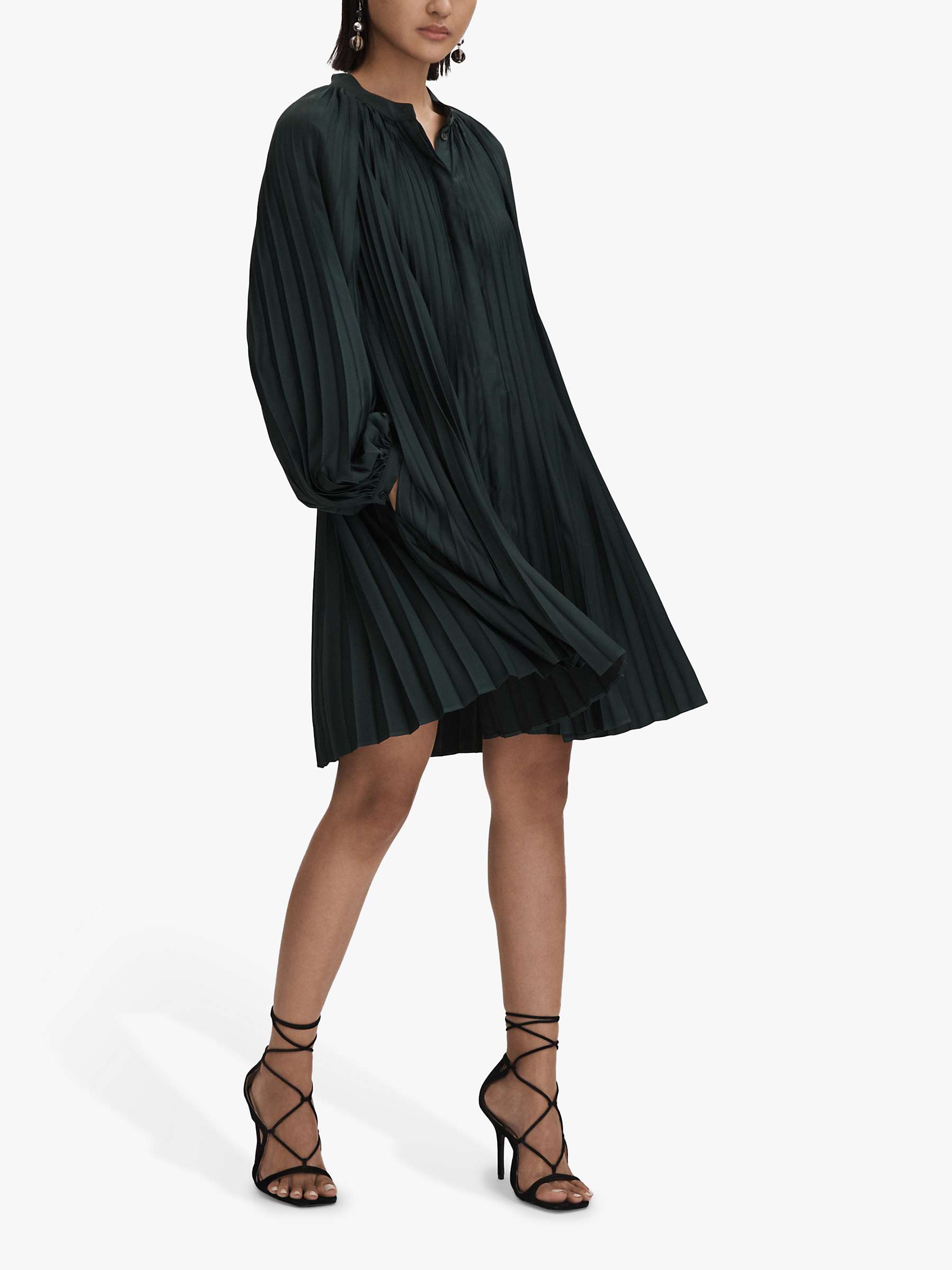 Buy Reiss Trina Pleated Belted Flip Dress, Green Online at johnlewis.com
