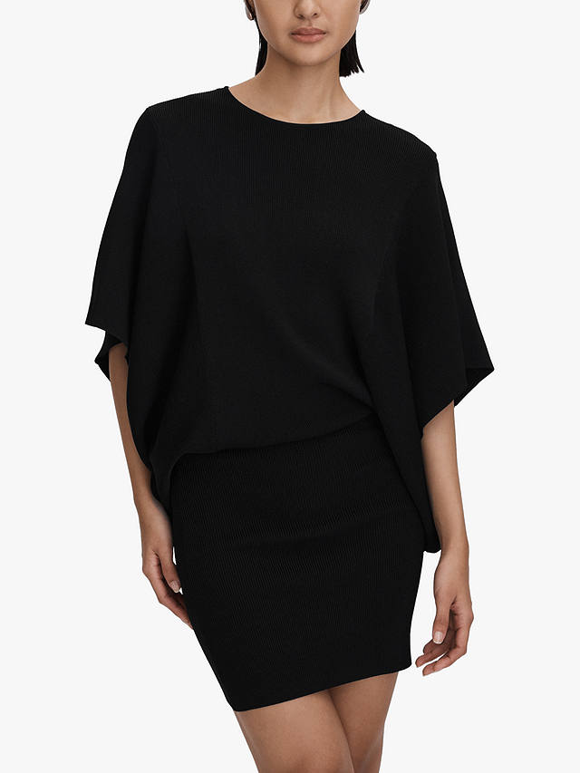 Reiss Julia Knitted Cape Sleeve Dress, Black