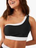 Accessorize Contrast Trim Textured One Shoulder Bikini Top, Black/White