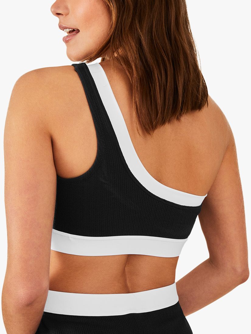 Accessorize Contrast Trim Textured One Shoulder Bikini Top, Black/White, 8