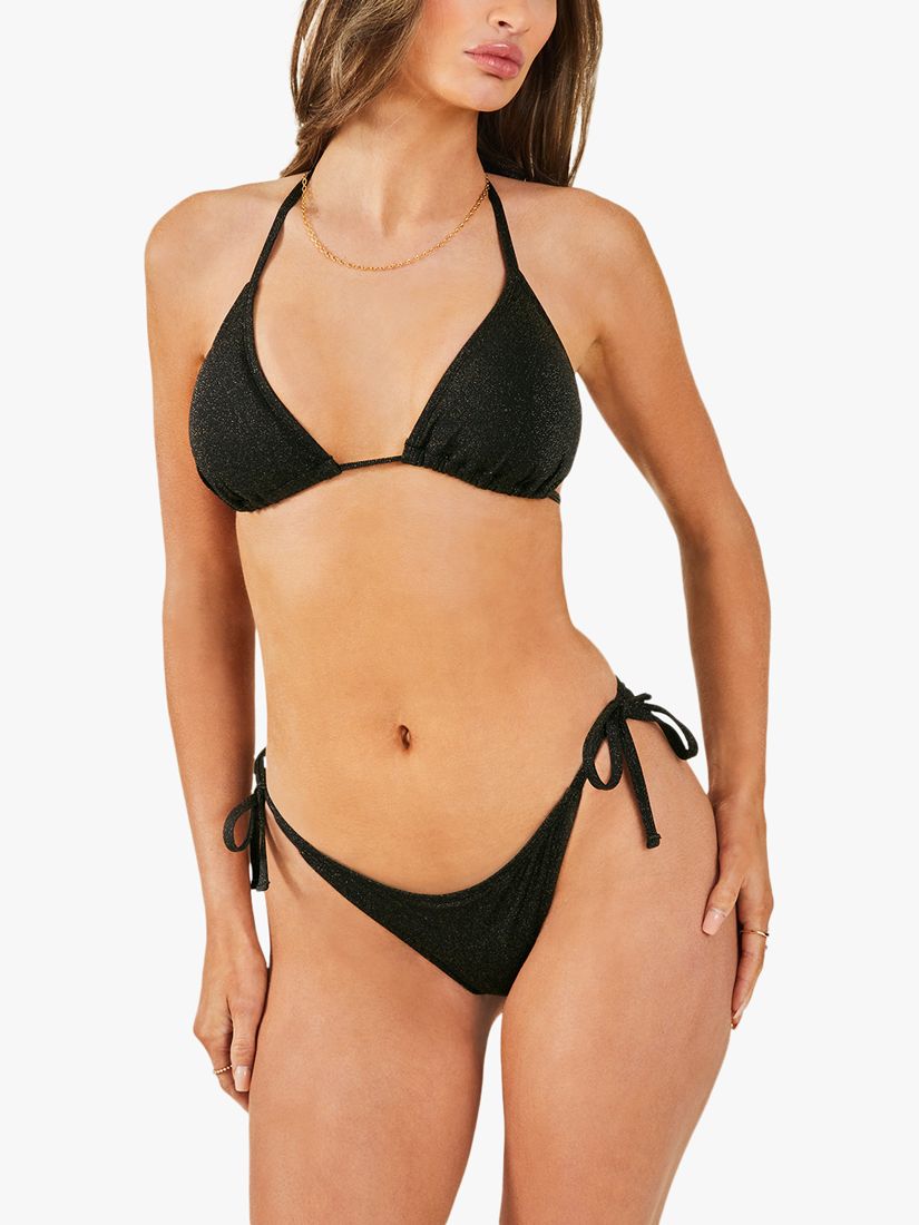 Accessorize Shimmer Triangle Bikini Top, Black, 10