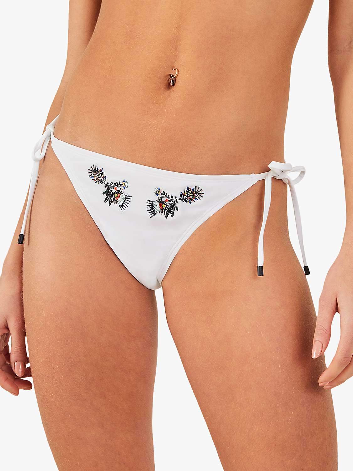 Buy Accessorize Embroidered Fan Tie Side Bikini Bottoms, White Online at johnlewis.com