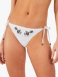 Accessorize Embroidered Fan Tie Side Bikini Bottoms, White, White