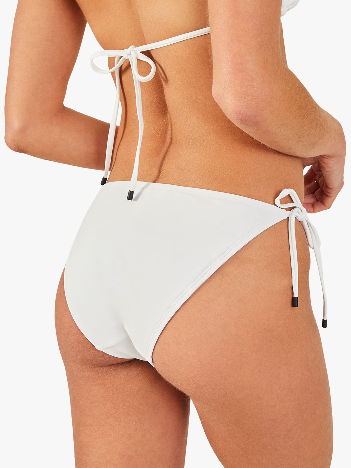 Accessorize Embroidered Fan Tie Side Bikini Bottoms, White, 12
