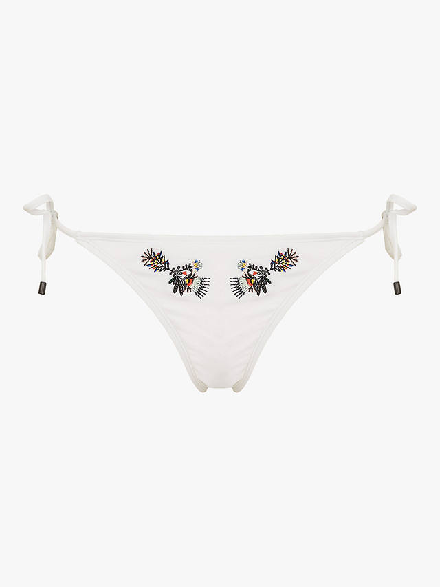 Accessorize Embroidered Fan Tie Side Bikini Bottoms, White