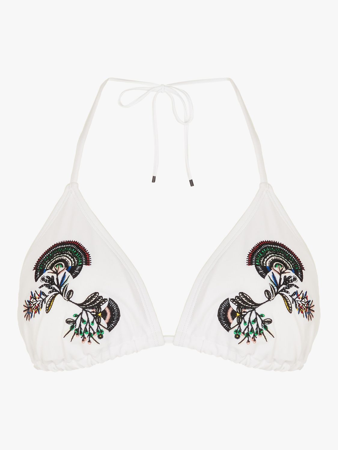 Accessorize Embroidered Fan Triangle Bikini Top, White, 12