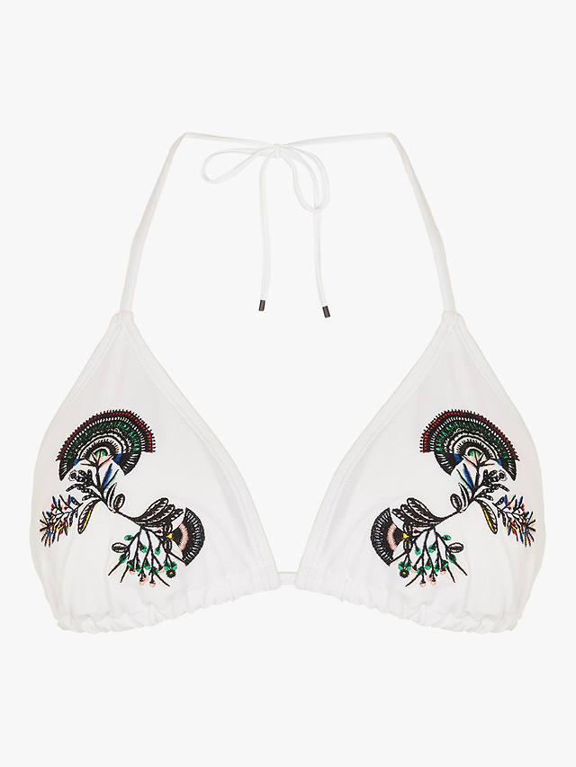 Accessorize Embroidered Fan Triangle Bikini Top, White