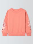 John Lewis Kids' Floral Embroidered Sleeve Sweatshirt, Peach Pink