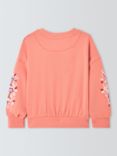 John Lewis Kids' Floral Embroidered Sleeve Sweatshirt, Peach Pink