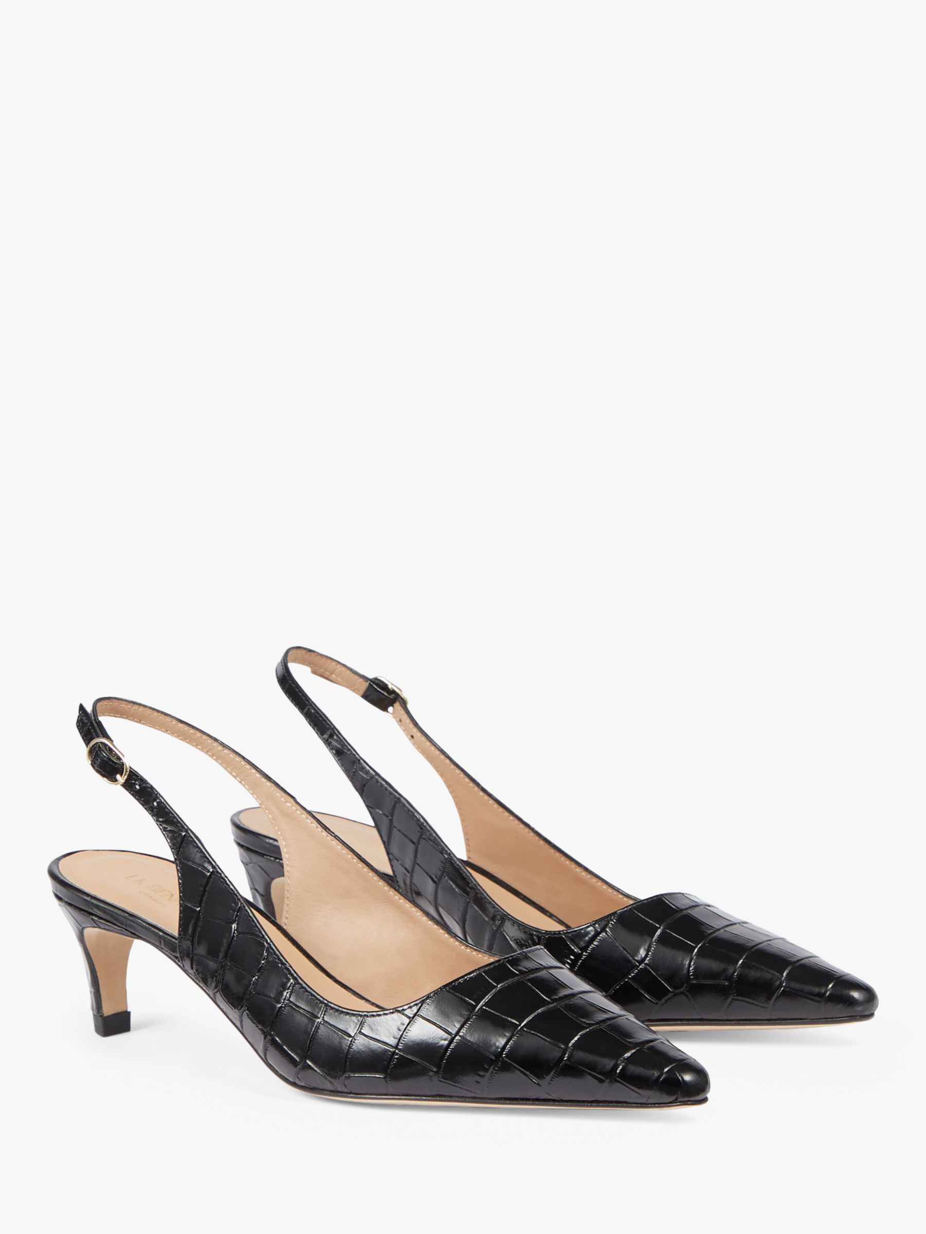 L.K.Bennett Alyssa Crocodile Effect Leather Open Court Shoes, Black, 2