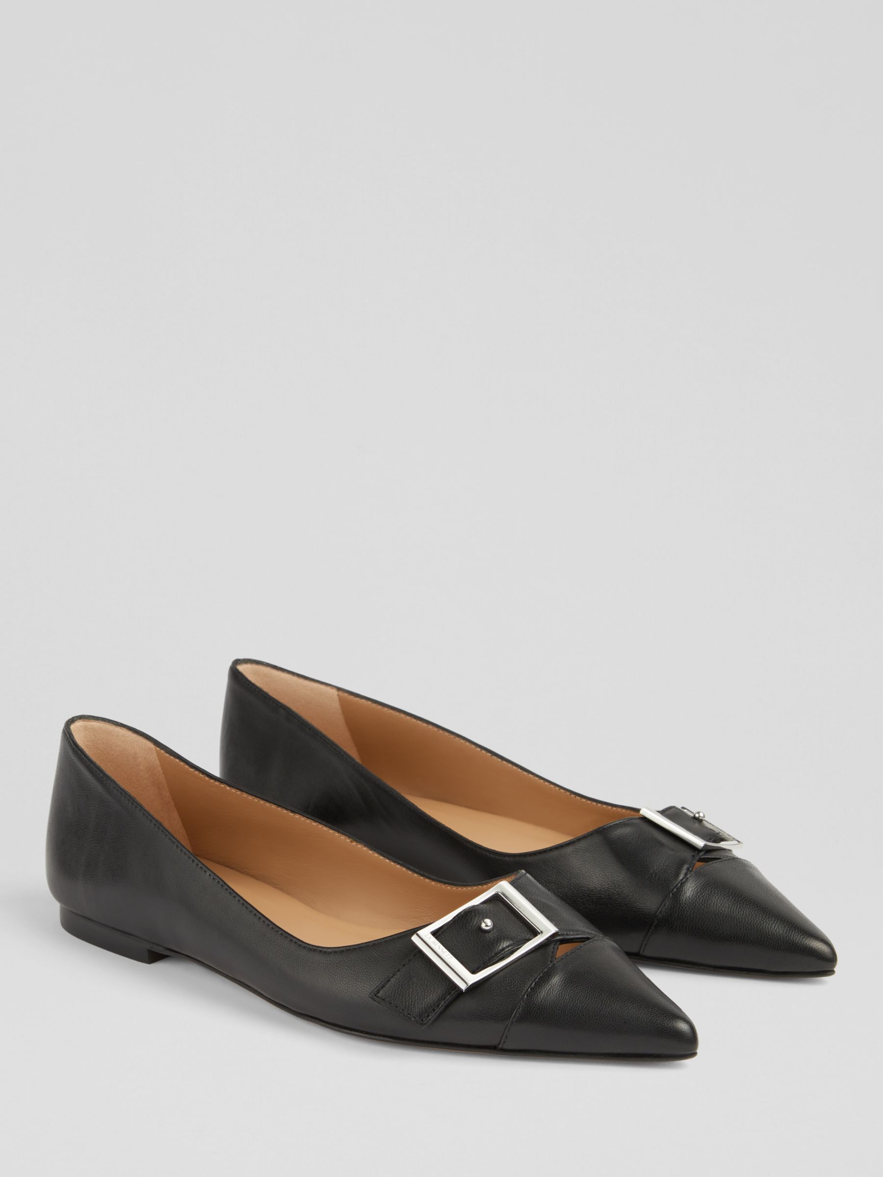L.K.Bennett Brynn Leather Flat Shoes, Black, 4