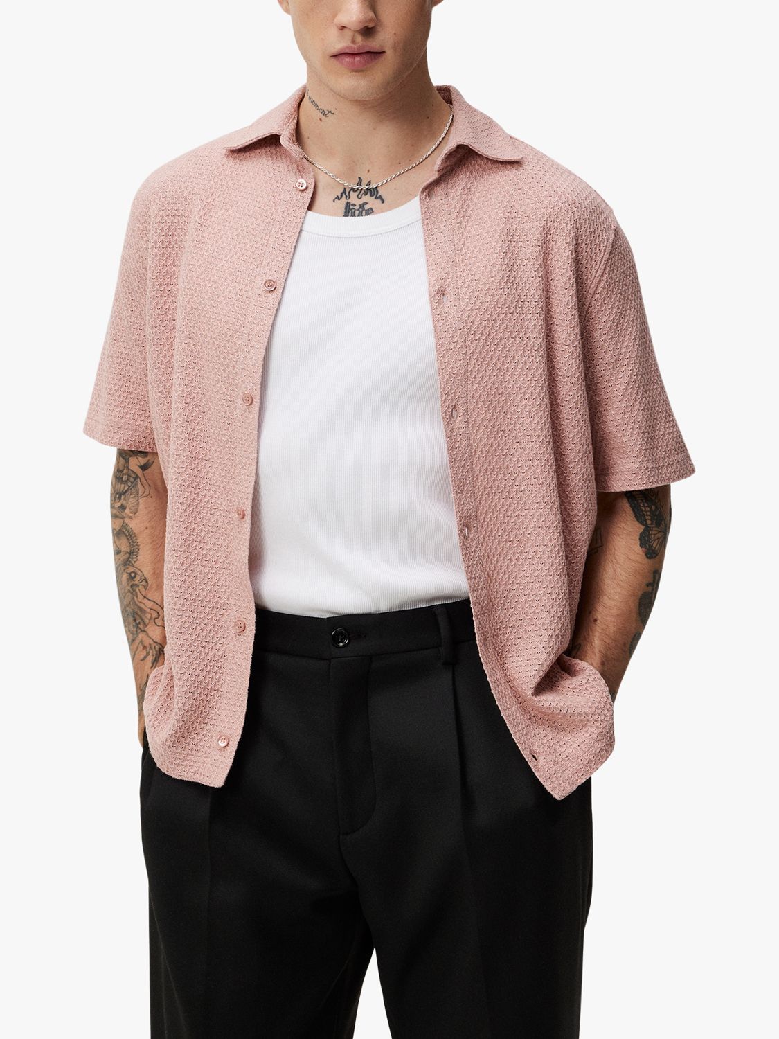 J.Lindeberg Torpa Airy Short Sleeve Shirt, Powder Pink, S