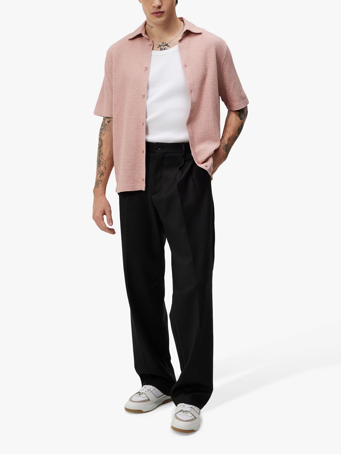 J.Lindeberg Torpa Airy Short Sleeve Shirt, Powder Pink, S