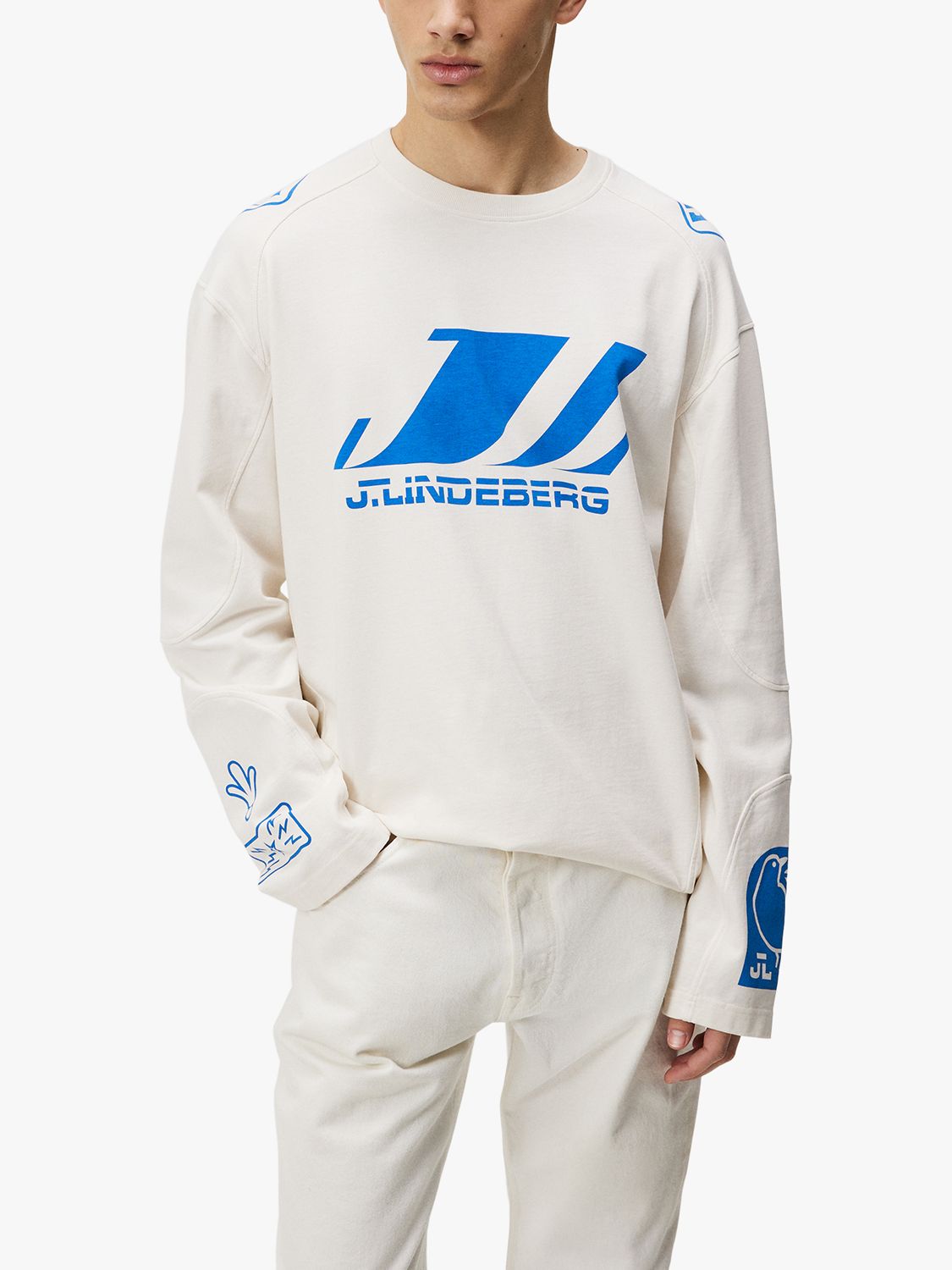 J.Lindeberg Derk Long Sleeve Moto T-Shirt, White/Blue, S