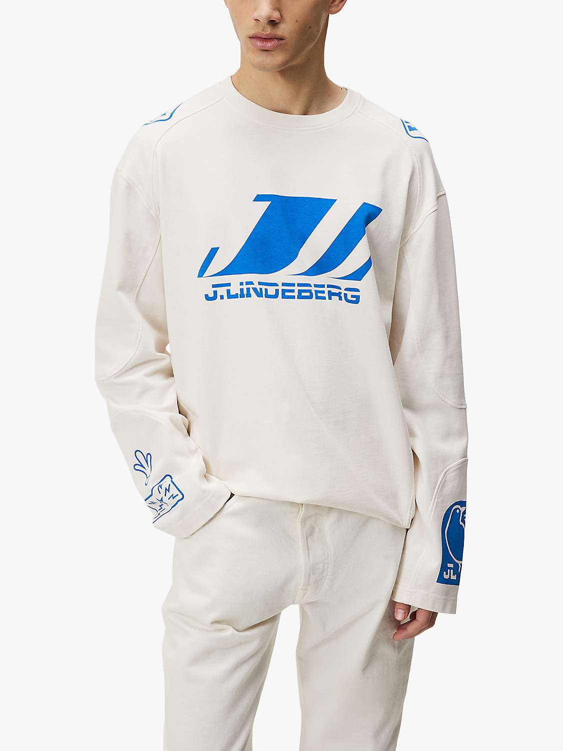 Buy J.Lindeberg Derk Long Sleeve Moto T-Shirt, White/Blue Online at johnlewis.com