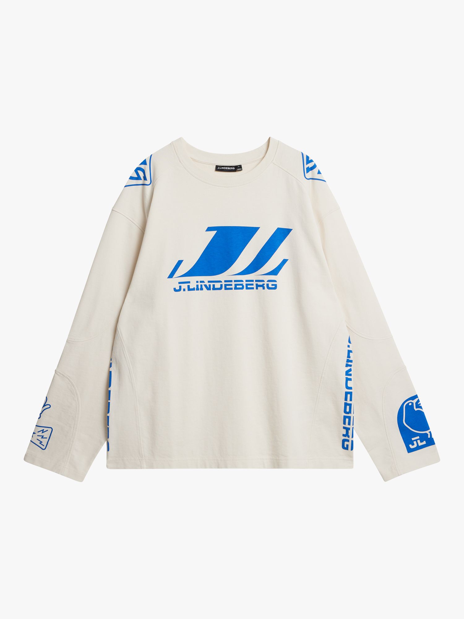 J.Lindeberg Derk Long Sleeve Moto T-Shirt, White/Blue, S