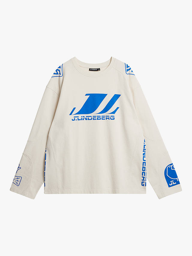 J.Lindeberg Derk Long Sleeve Moto T-Shirt, White/Blue
