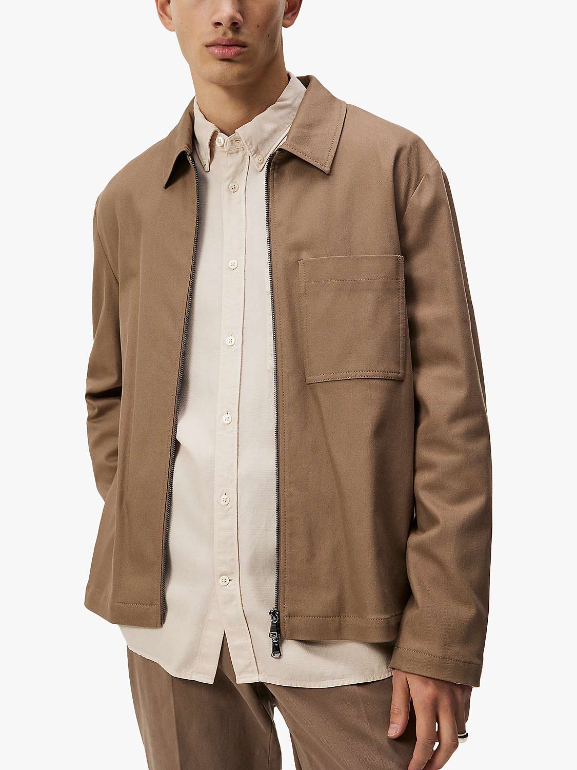 Buy J.Lindeberg Julius Cotton Twill Overshirt, Walnut Online at johnlewis.com