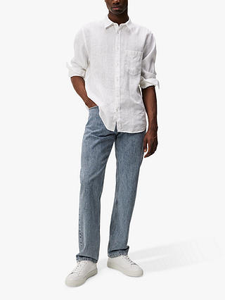 J.Lindeberg Regular Fit Long Sleeve Linen Shirt, White
