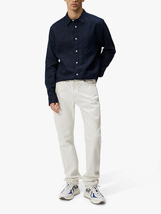 J.Lindeberg Regular Fit Long Sleeve Linen Shirt, Navy