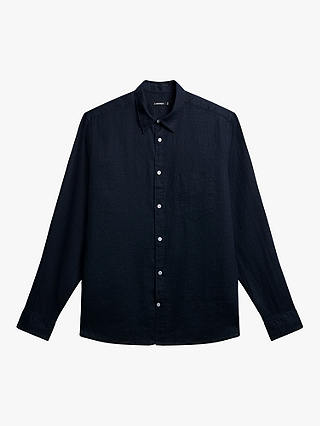 J.Lindeberg Regular Fit Long Sleeve Linen Shirt, Navy