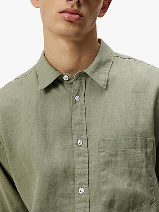 J.Lindeberg Regular Fit Long Sleeve Linen Shirt, Oil Green