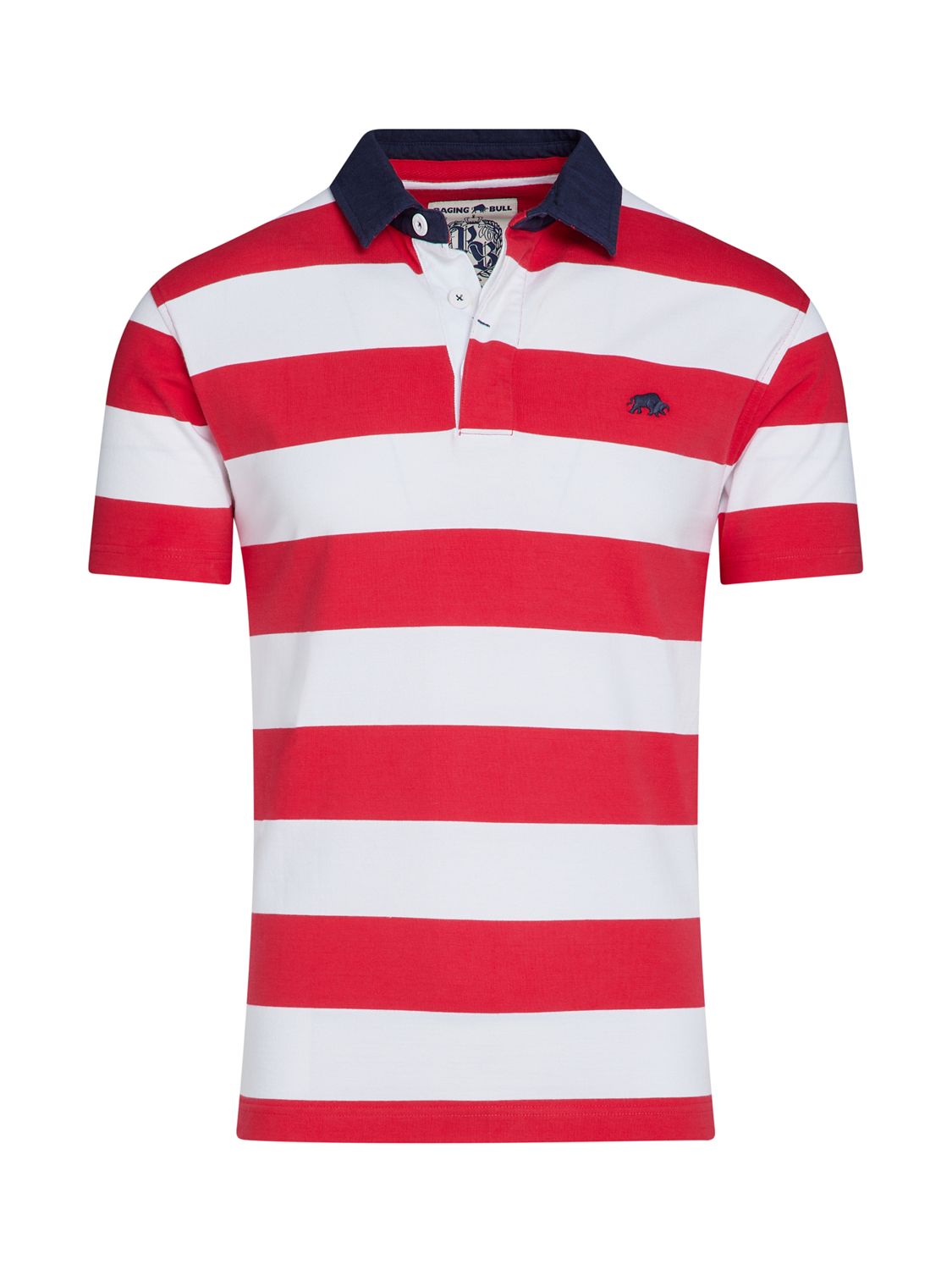 Raging Bull Short Sleeve Hooped Rugby Shirt, Watermelon/White, XXXXXL