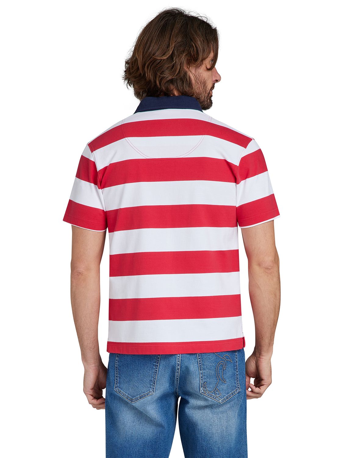 Raging Bull Short Sleeve Hooped Rugby Shirt, Watermelon/White, XXXXXL