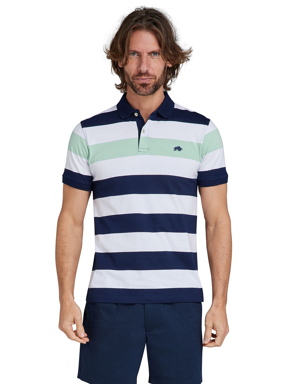 Raging Bull Irregular Stripe Jersey Polo Shirt, Apple Green/Multi, S
