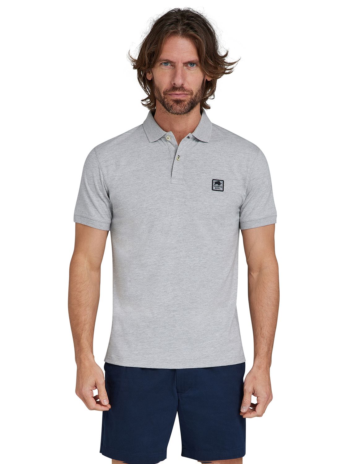 Raging Bull Patch Jersey Polo Shirt, Grey Marl, S