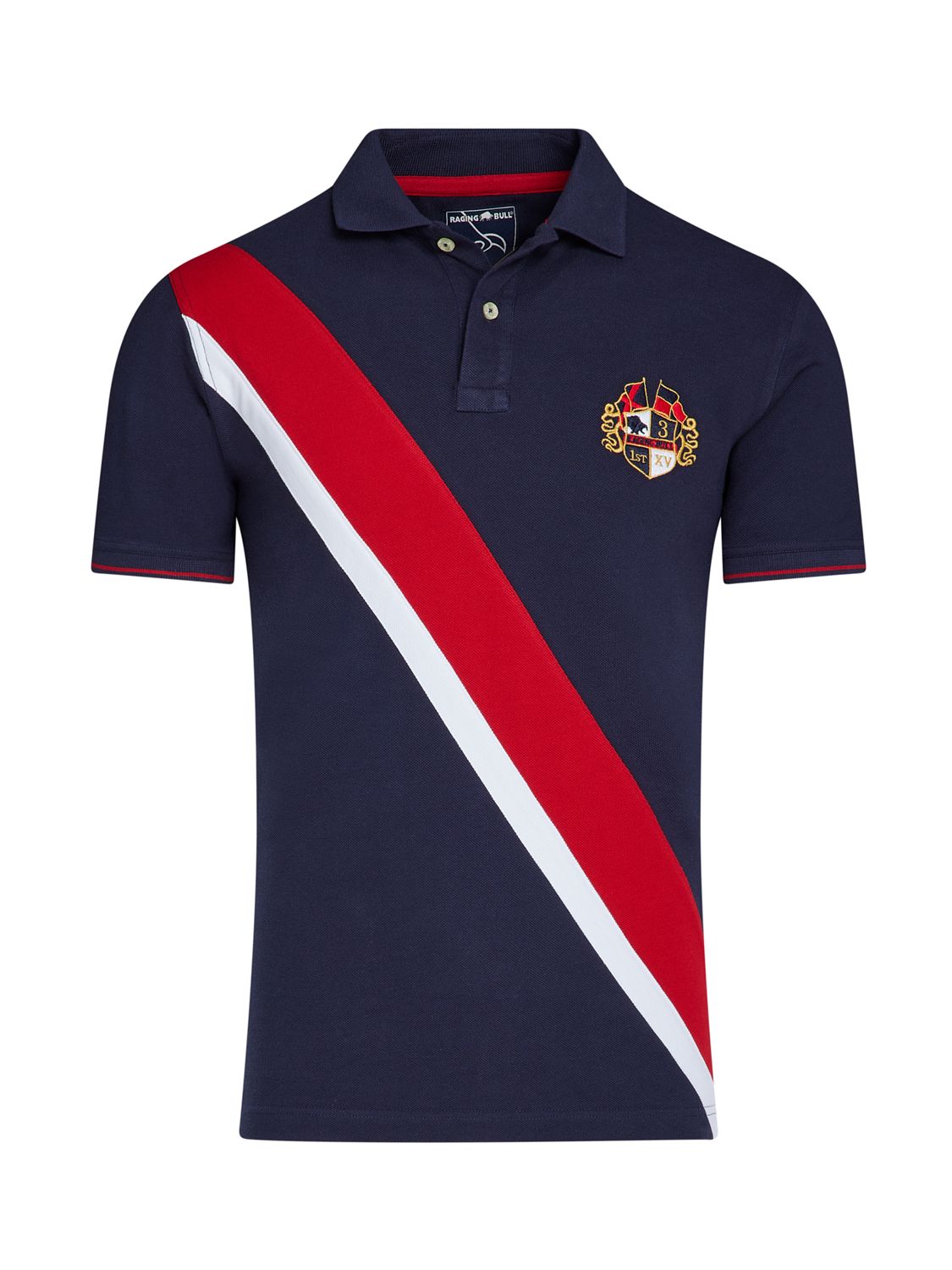 Raging Bull Stripe Pique Polo Shirt, Navy, XL