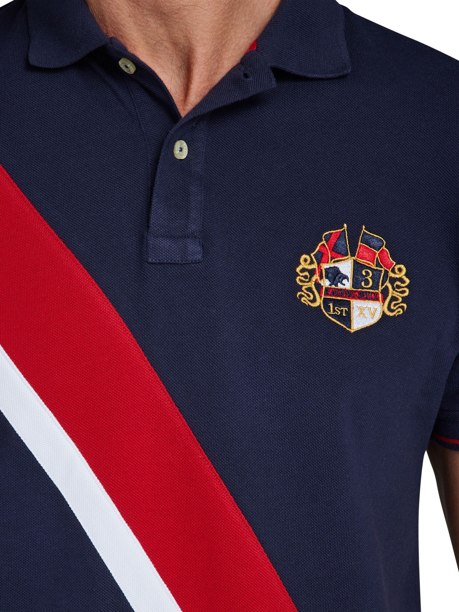 Raging Bull Stripe Pique Polo Shirt, Navy, XL