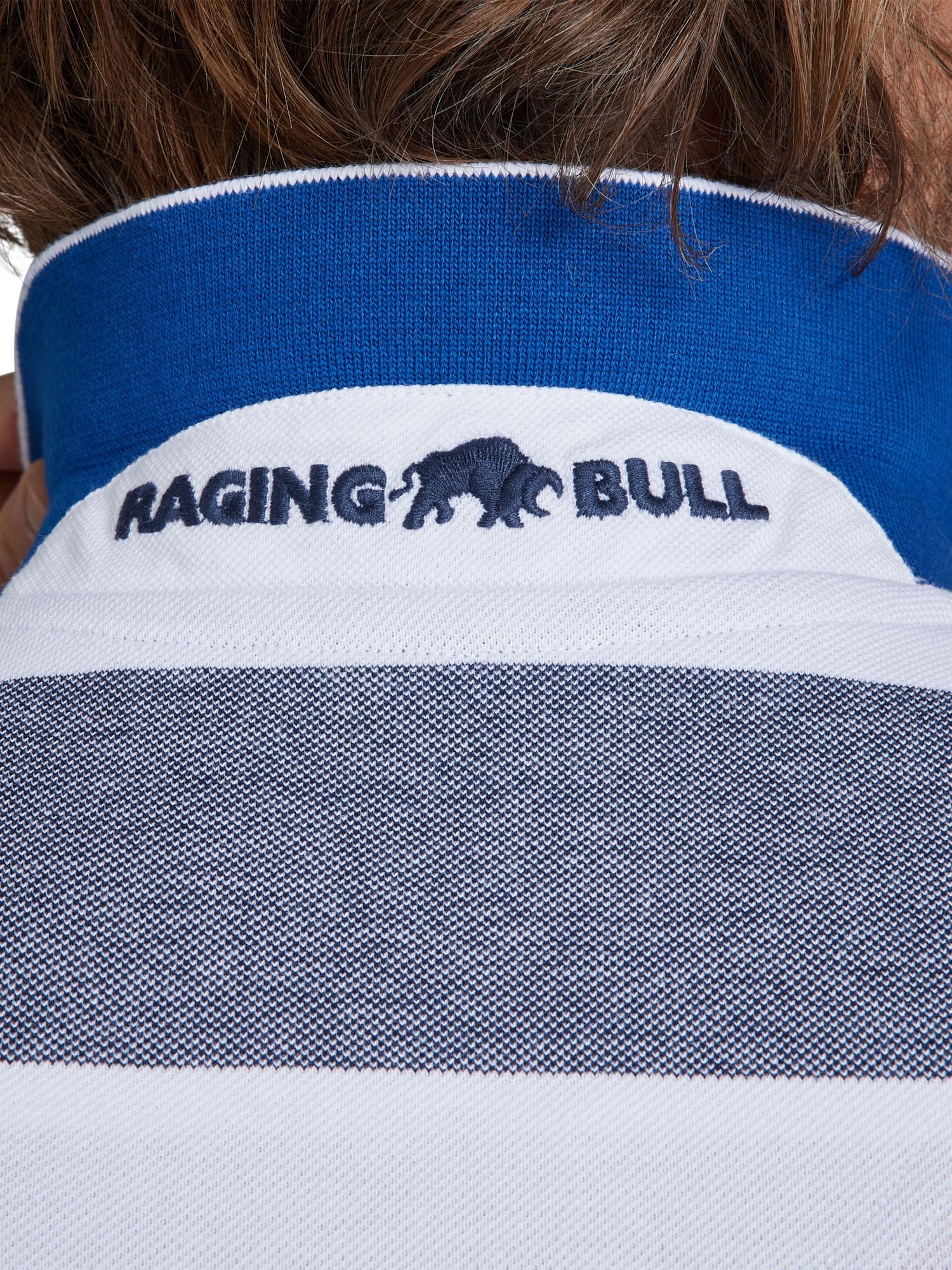 Raging Bull Birdseye Stripe Polo Shirt, Cobalt Blue/Multi, M