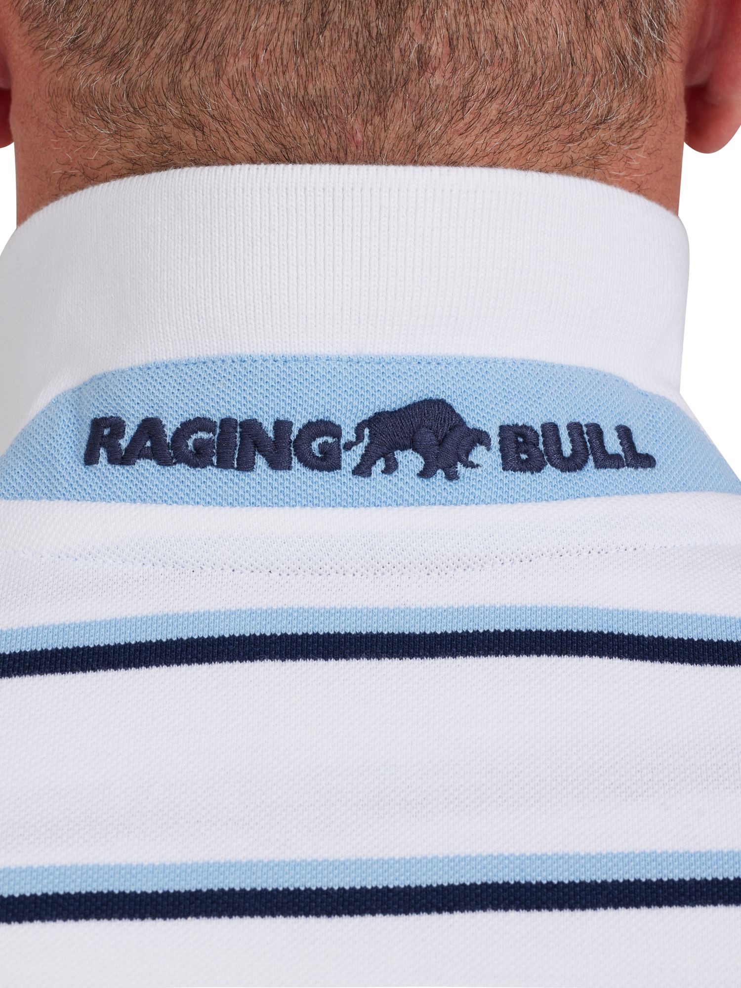 Raging Bull Trio Stripe Pique Polo Shirt, White/Blue, L