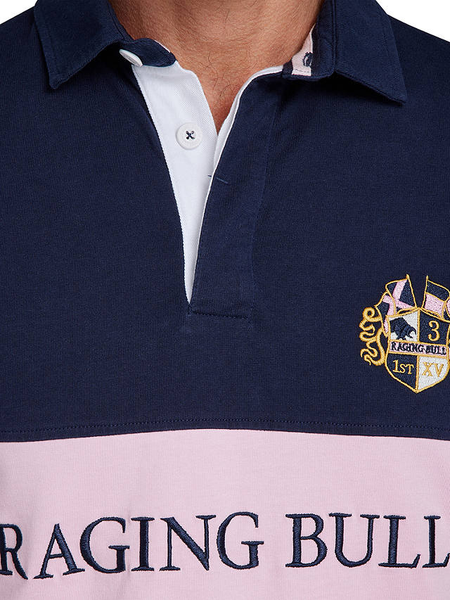Raging Bull Short Sleeve Cut & Sew Panel Rugby Shirt, Navy/Multi