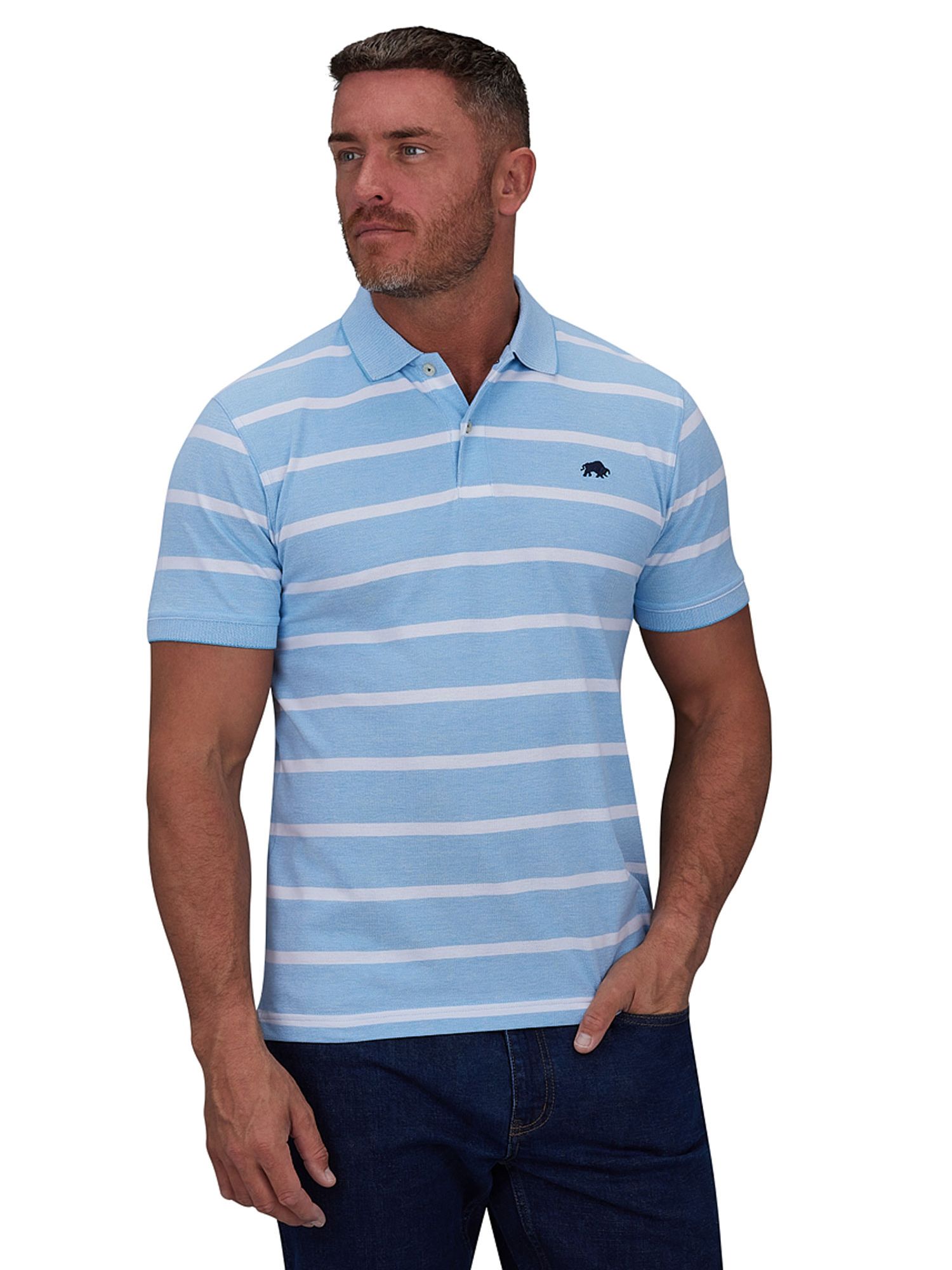 Raging Bull Birdseye Stripe Polo Shirt, Mid Blue, S