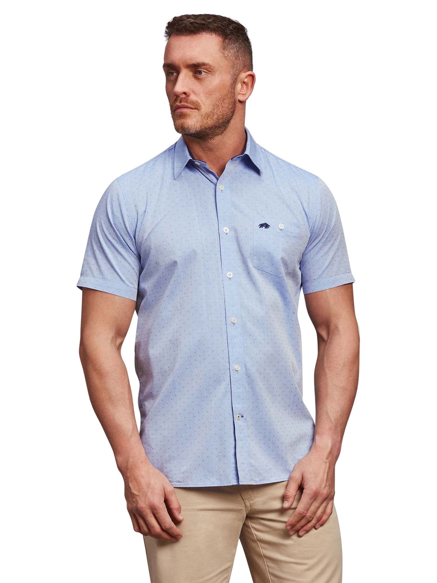Raging Bull Short Sleeve Dobby Shirt, Blue, S