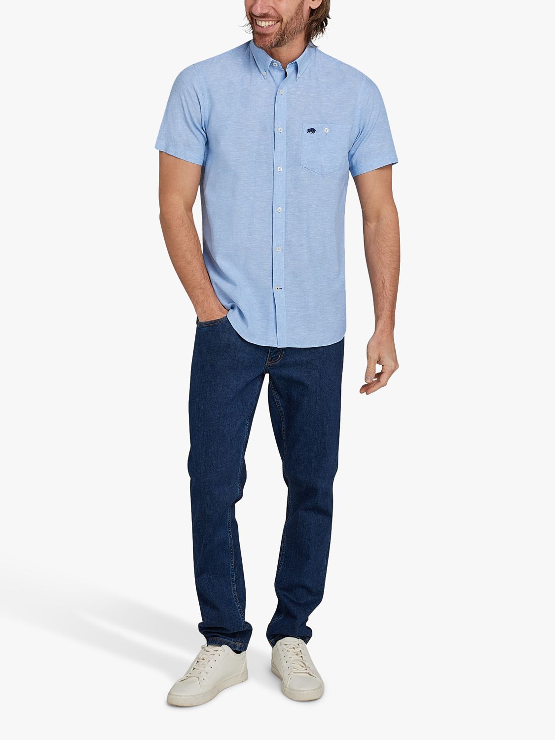 Raging Bull Classic Linen Short Sleeve Shirt, Blue, L