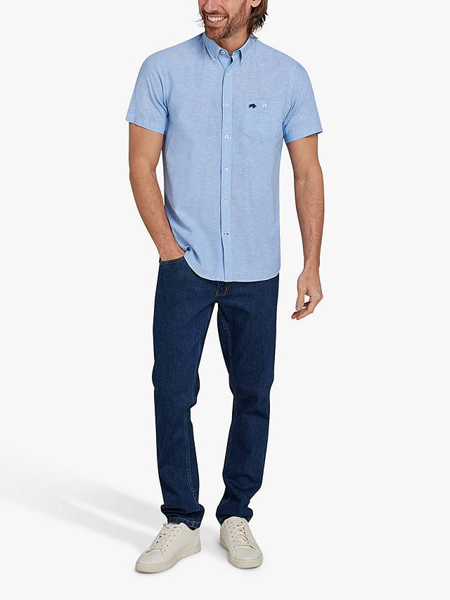 Raging Bull Classic Linen Short Sleeve Shirt, Blue