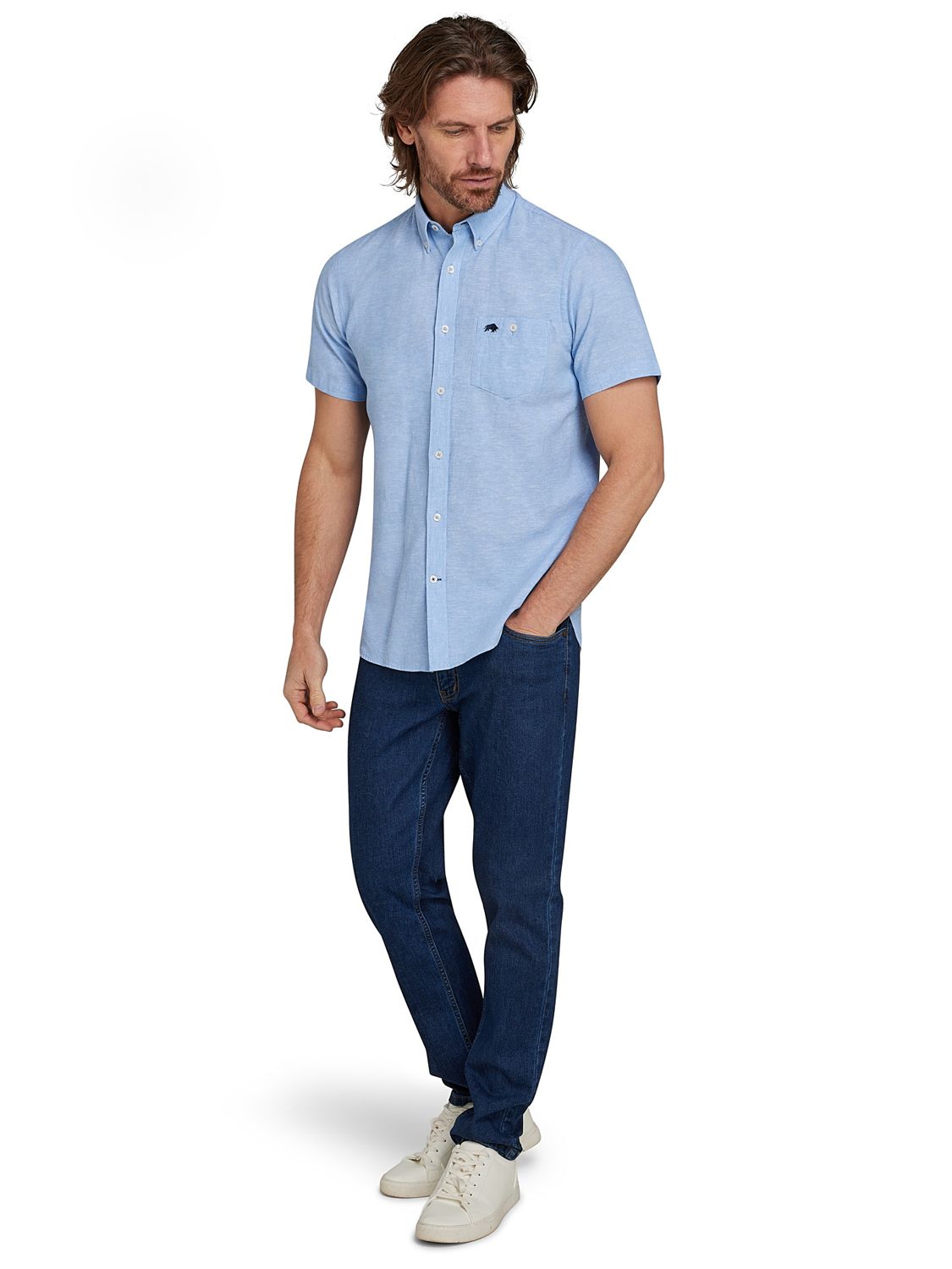Buy Raging Bull Classic Linen Short Sleeve Shirt, Blue Online at johnlewis.com