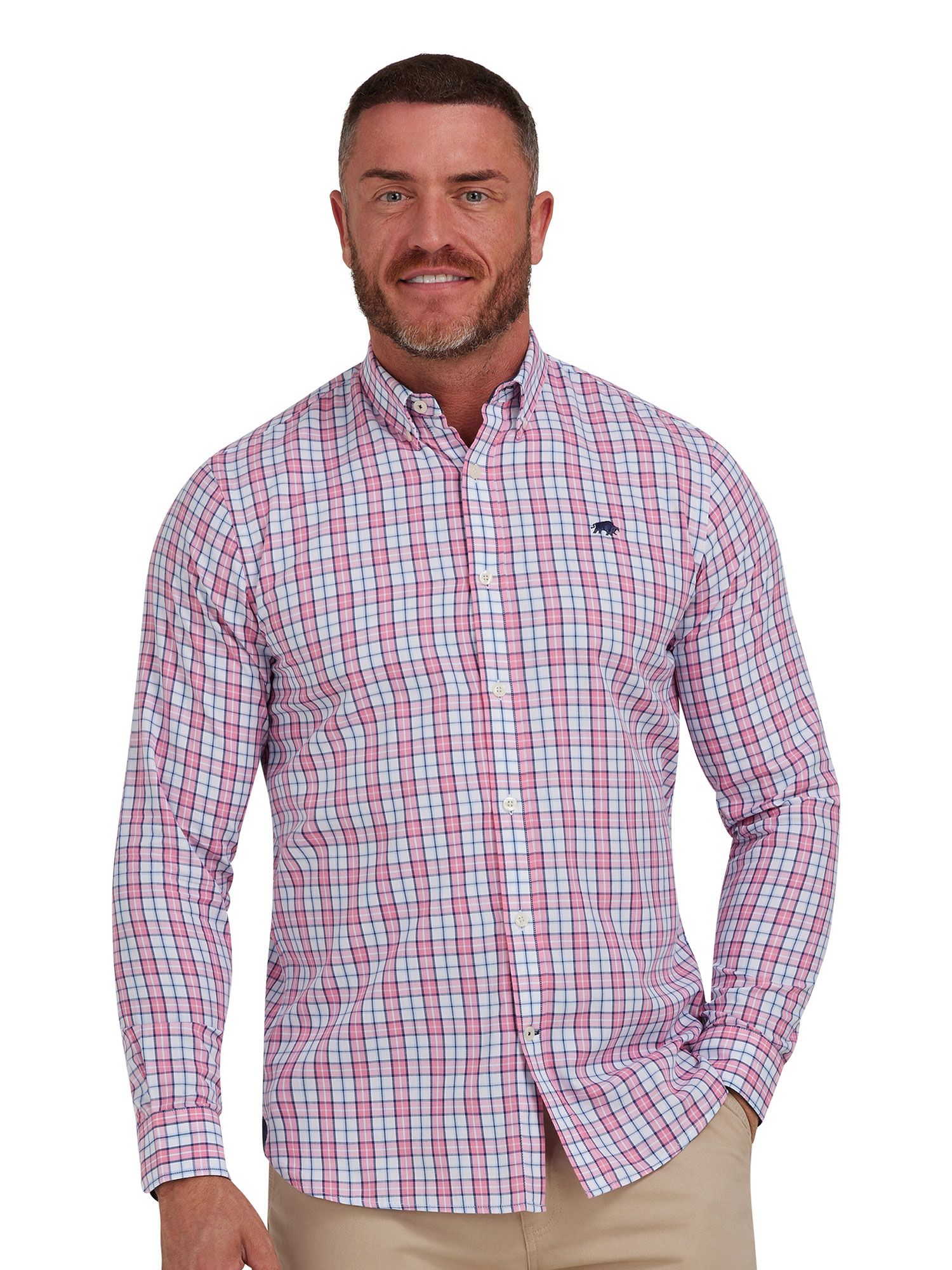 Buy Raging Bull Long Sleeve Check Poplin Shirt, Pink/Multi Online at johnlewis.com