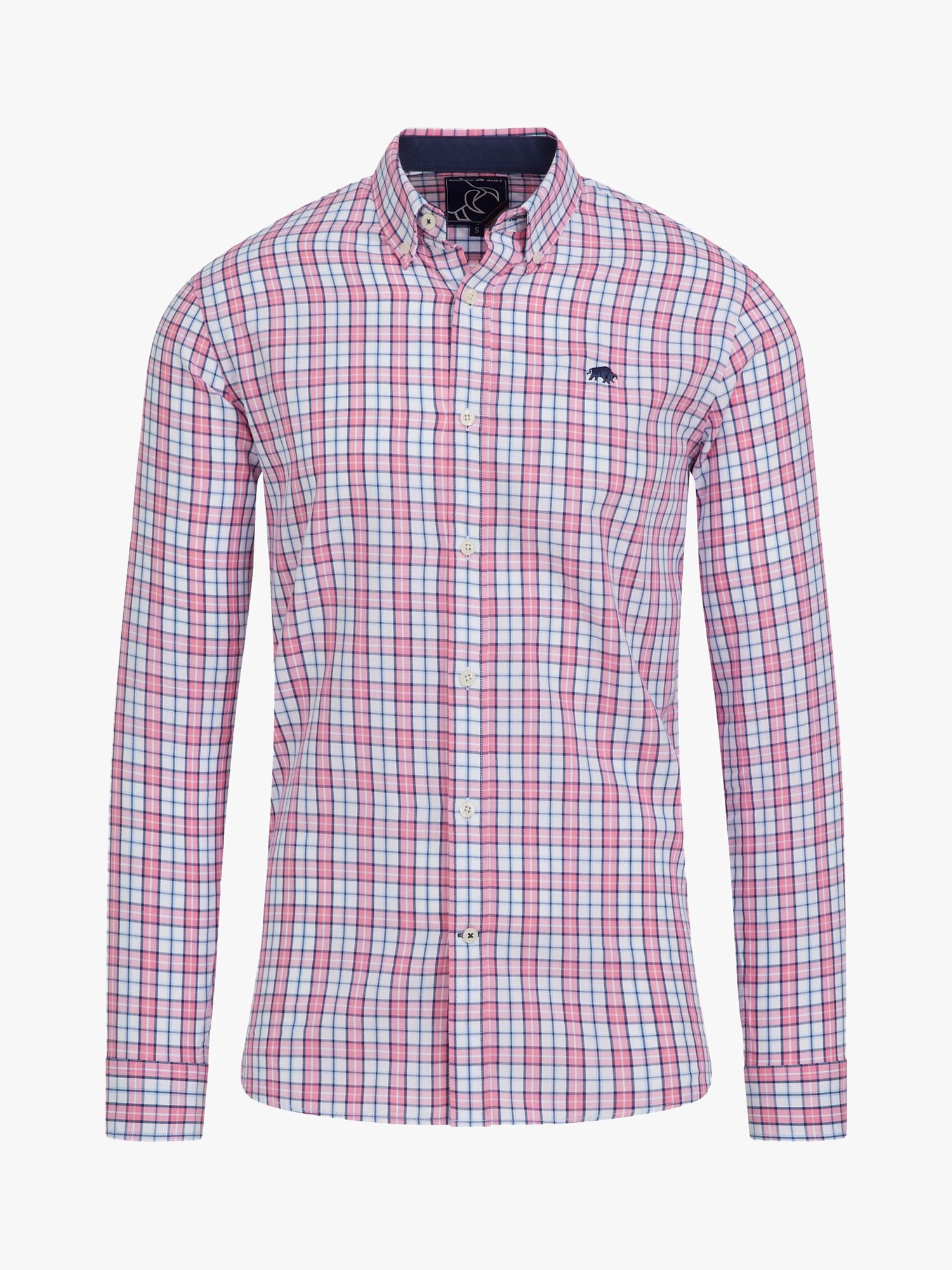 Buy Raging Bull Long Sleeve Check Poplin Shirt, Pink/Multi Online at johnlewis.com