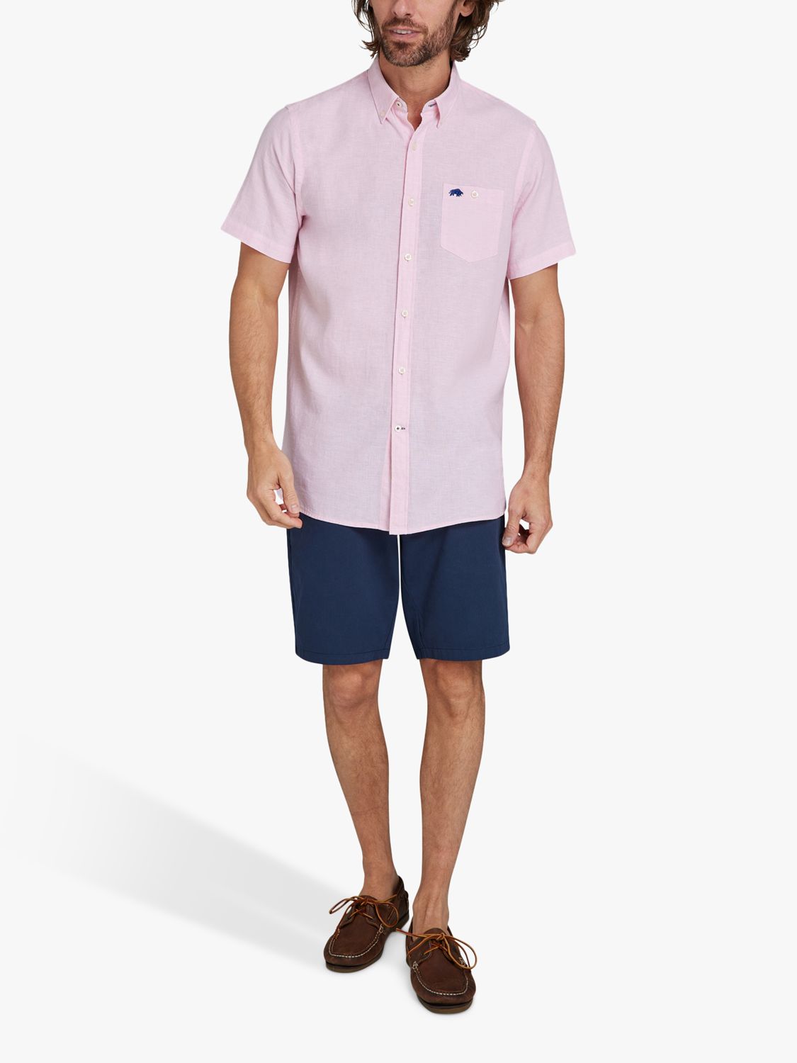 Raging Bull Classic Linen Blend Short Sleeve Shirt, Pink, S
