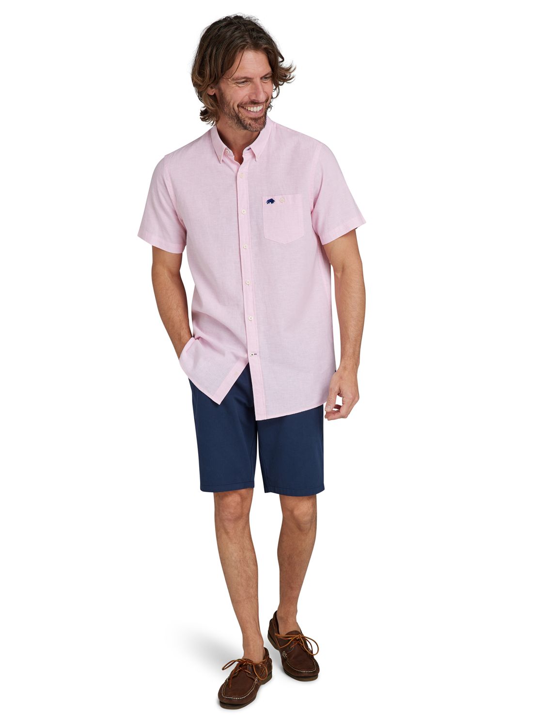 Raging Bull Classic Linen Blend Short Sleeve Shirt, Pink, S