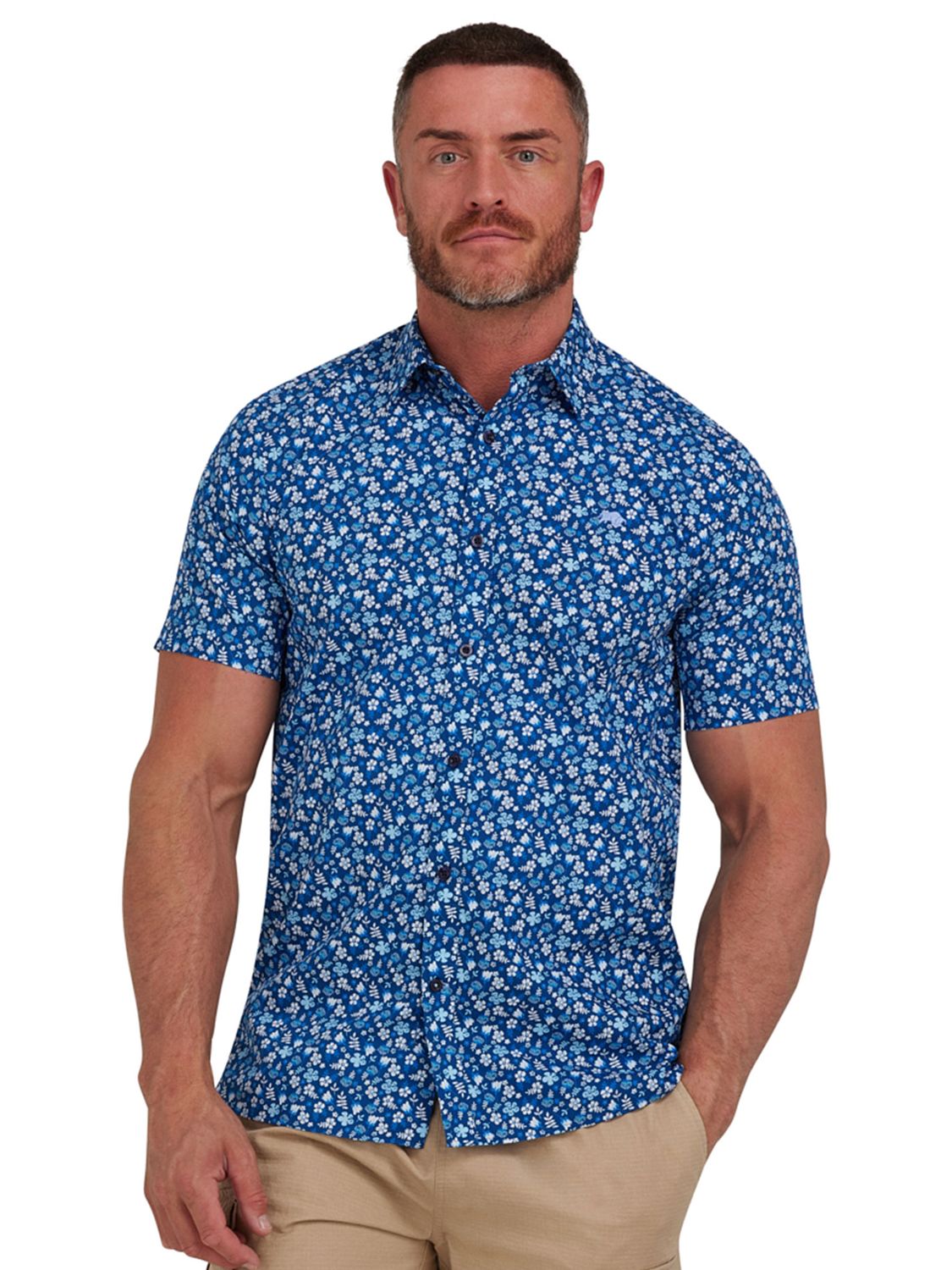 Raging Bull Short Sleeve Flower Bud Poplin Shirt, Navy, L