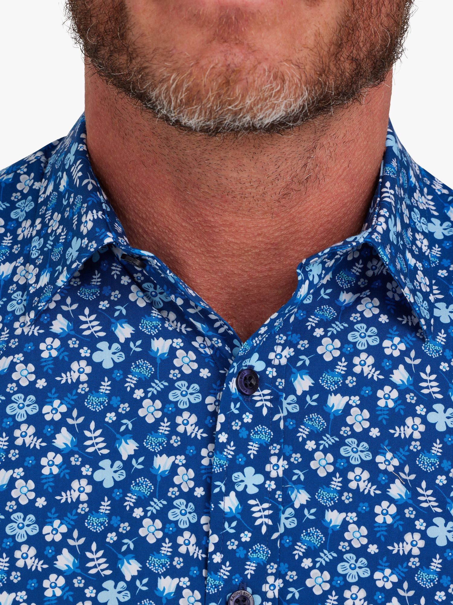 Raging Bull Short Sleeve Flower Bud Poplin Shirt, Navy, L