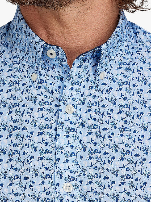 Raging Bull Ditsy Floral Print Short Sleeve Shirt, Mid Blue
