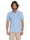 Raging Bull Short Sleeve Multi Stripe Linen Look Shirt, Mid Blue