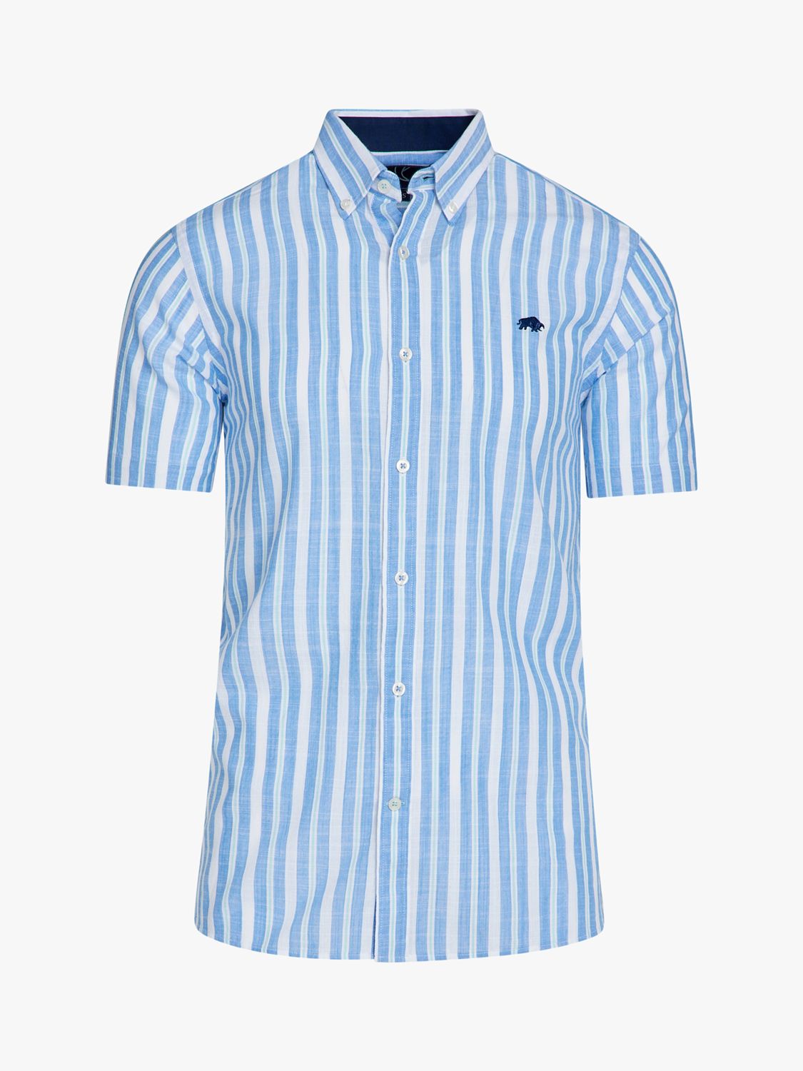 Raging Bull Short Sleeve Multi Stripe Linen Look Shirt, Mid Blue, XXXXXL