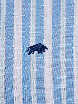 Raging Bull Short Sleeve Multi Stripe Linen Look Shirt, Mid Blue